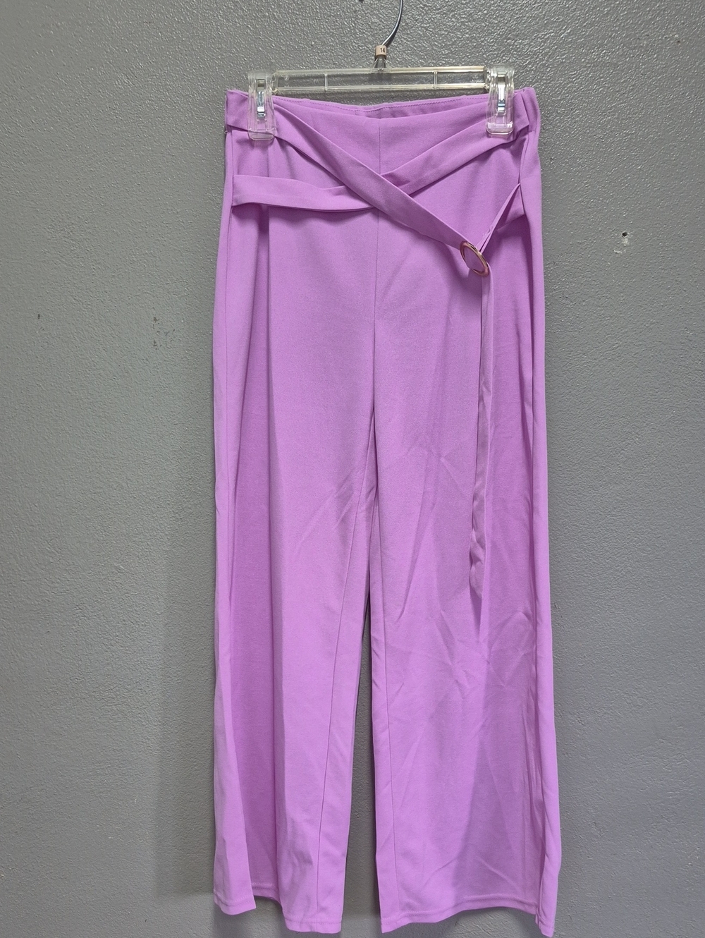 Lavender High-Rise Wide-Leg Pants with Self-Tie Belt